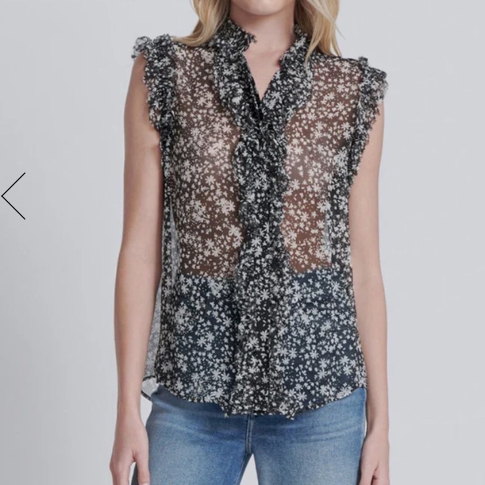 7 for all Mankind Sleeveless Ruffle Top in Black/White Print size xs